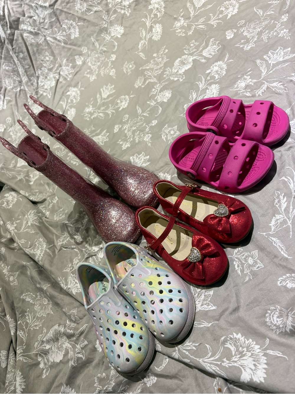Girls shoe bundle boots crocs sandals water shoes red dress up 8